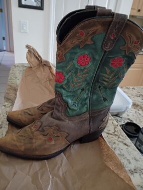 Laredo Limited Edition Teal&Red Floral Boots EUC 10 Beautiful! Lowest Price!